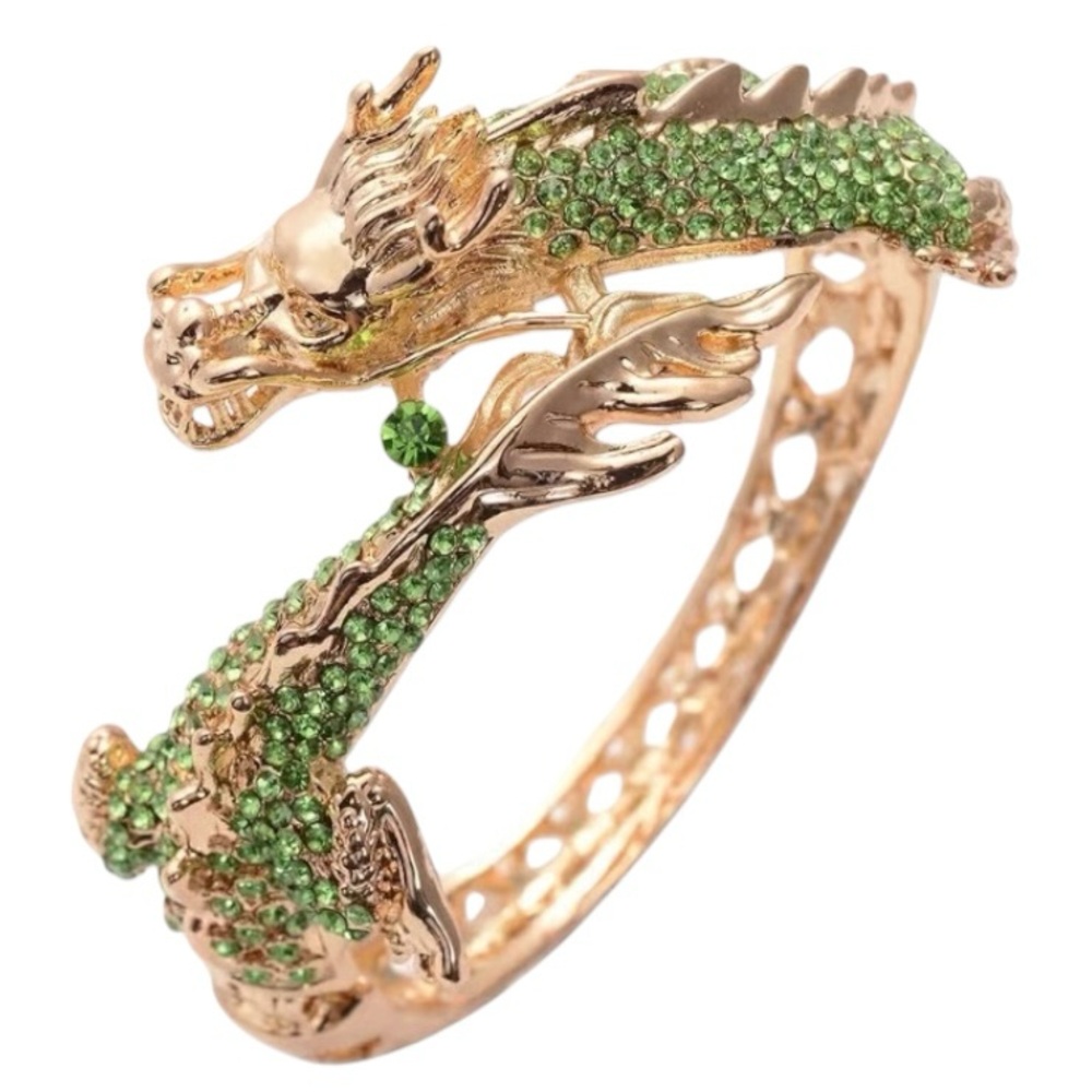 Green Austrian Crystal Dragon Gold
Hinged Bangle Bracelet 7"